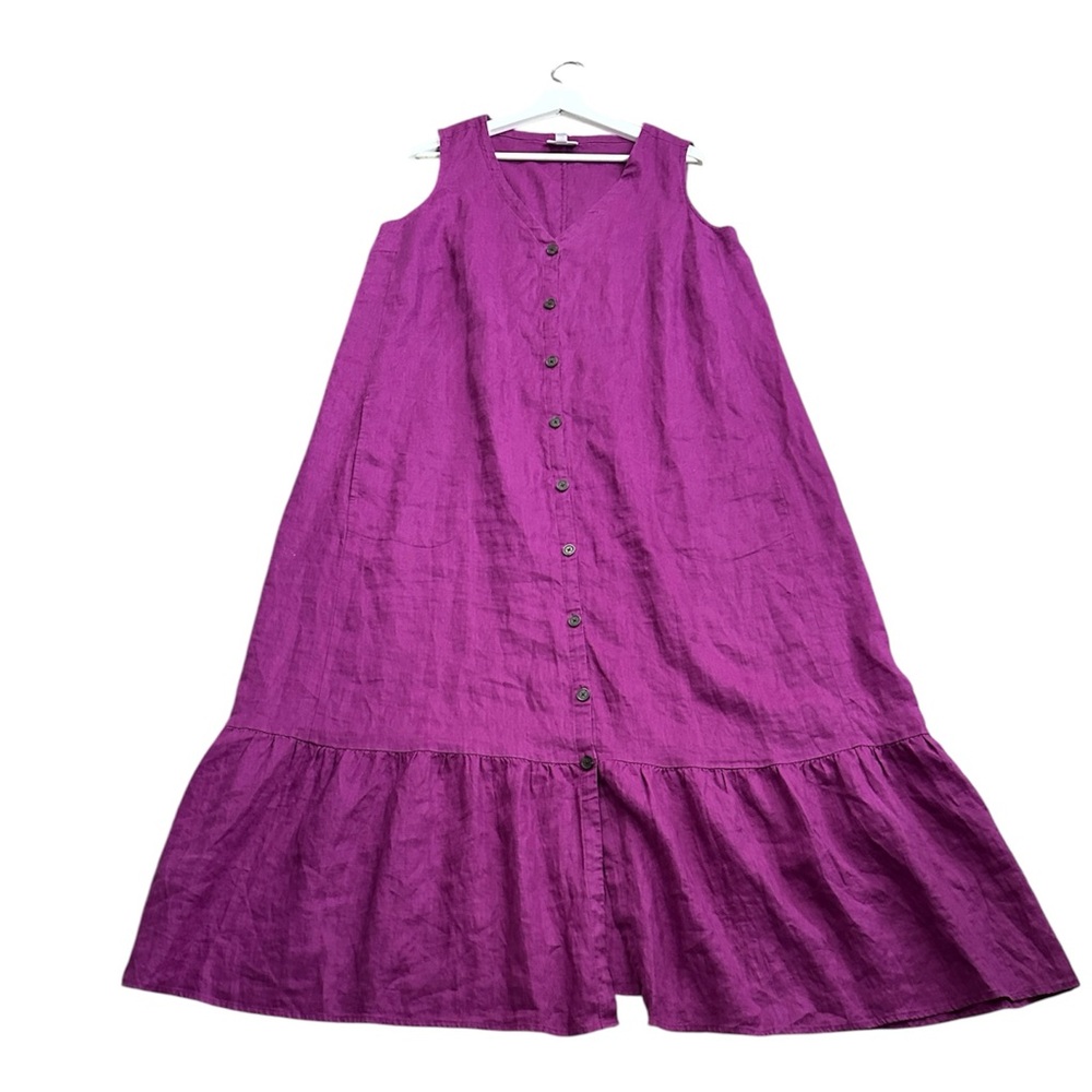 J Jill linen Purple Sleeveless Button-Down maxi Dress 2x travel casual outing - Picture 3 of 9